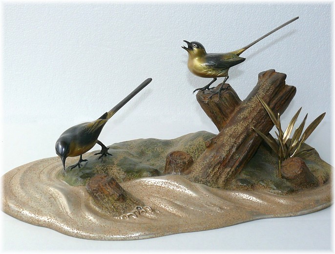 антикварный подарок: Птички на берегу ручья, японская бронзовая скульптура, 1920-е гг.