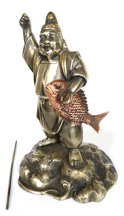 бронзовая статуэтка Эбису, одного из Семи Богов Счастья, Япония, 1900-е гг.