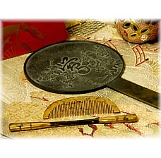 японское старинное брозновое зеркало, эпоха Эдо