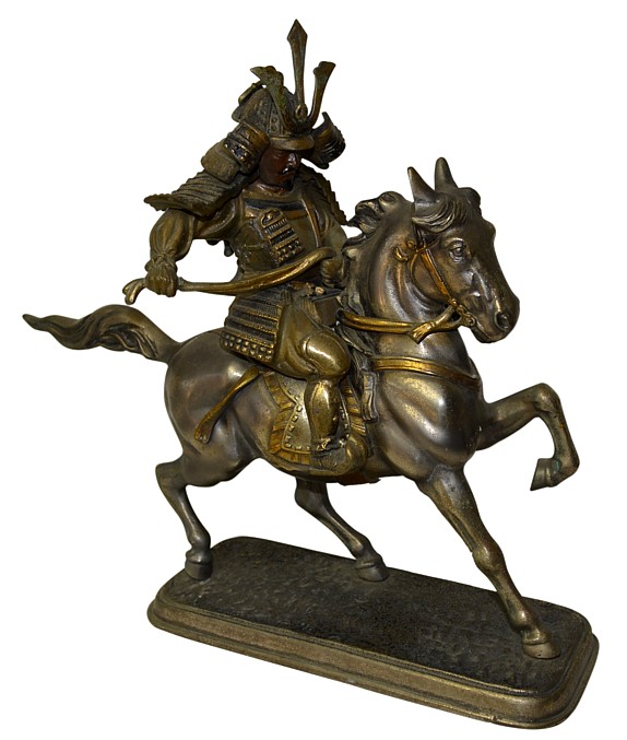японский антиквариат: бронзовая фигура самурая на коне, 1900-е гг.