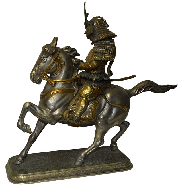 самурай на коне, японская статуэтка из бронзы
