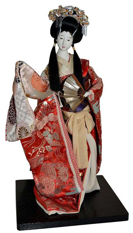 японская старинная кукла Юная принцесса в дорогих парчовых кимоно