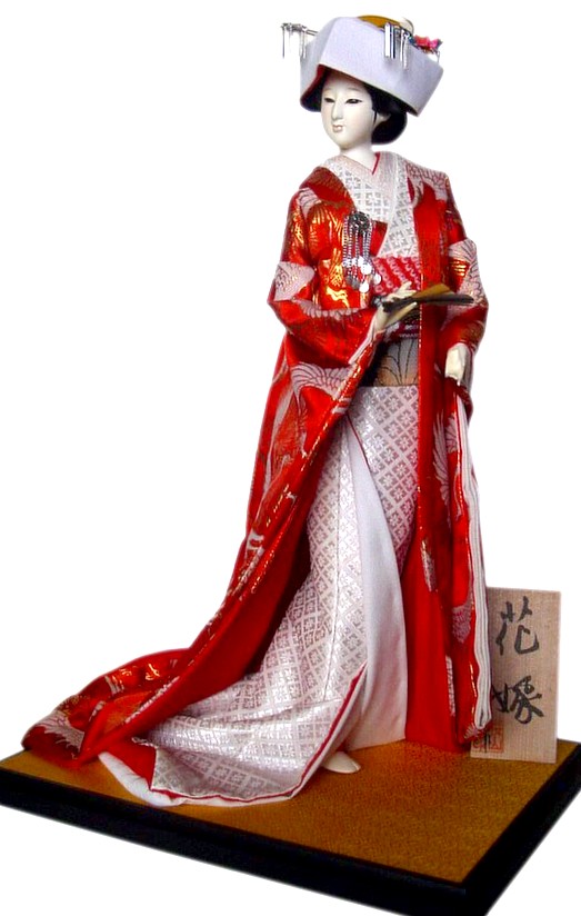 японка в свадебном наряде и с веером в руке, традиционная японская авторская кукла, 1960-е гг.