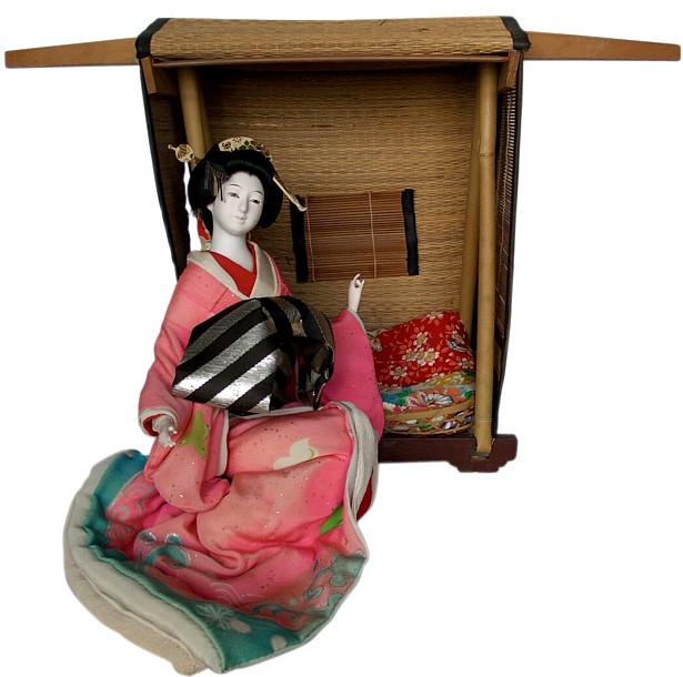 антикварная японская кукла Дама в паланкине , 1920-30-е гг
