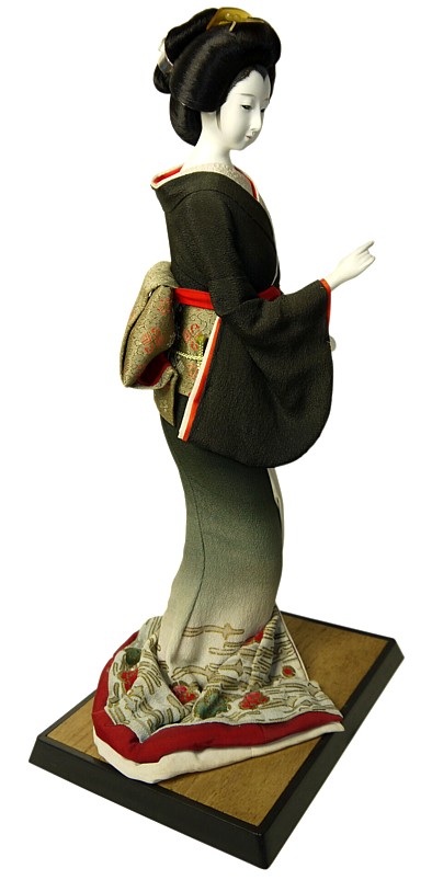 японская старинная кукла Дама в черном шелковом кимоно, 1920-е гг.