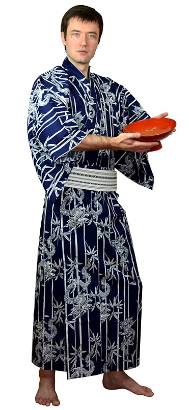 японское мужское хлопковое кимоно и  чаша для сакэ