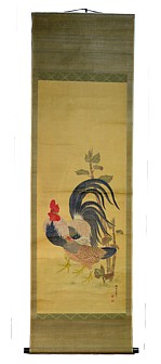 Петух и курица у бамбука, японский рисунок, 1850-е гг.