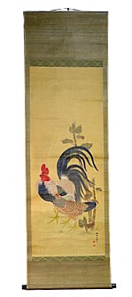Петух и курица у бамбука, японский акварельный рисунок, 1850-е гг.