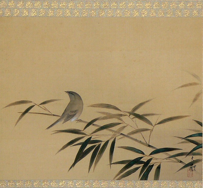 японский акварельный рисунок гризайль на свитке, 1900-е гг.