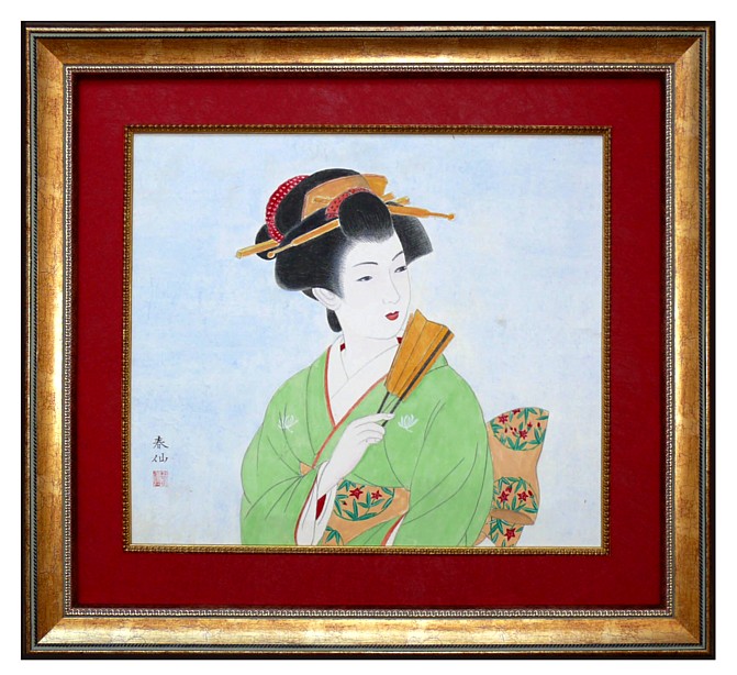 японская картина Красавица с веером, 1927 г.