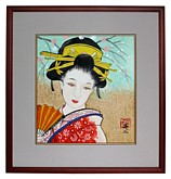 японская картина в раме  Девушка с веером, 2006 г.