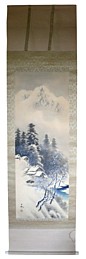 зимний пейзаж, японский рисунок на свитке