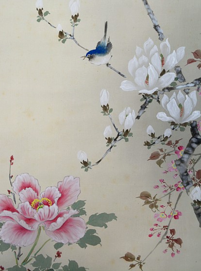 японский рисунок Птичка на ветке магнолии, 1930-е гг.