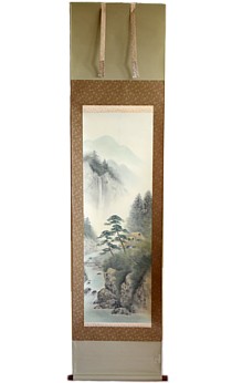 японский рисунок на свитке Пейзаж с мостиком