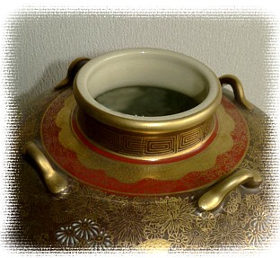 японская антикварная ваза с кругоцой росписью