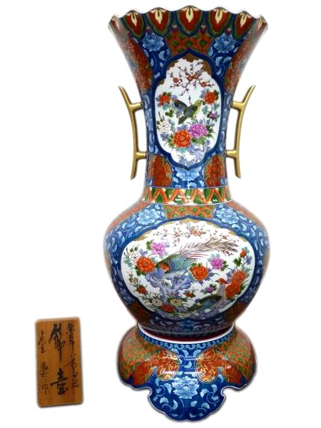 японская антиварная напольная ваза с золотыми ручками, 1880-е гг