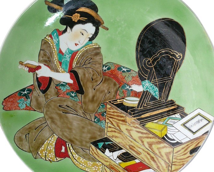 японское старинное настенное блюдо с авторской росписью, 1850-е гг.