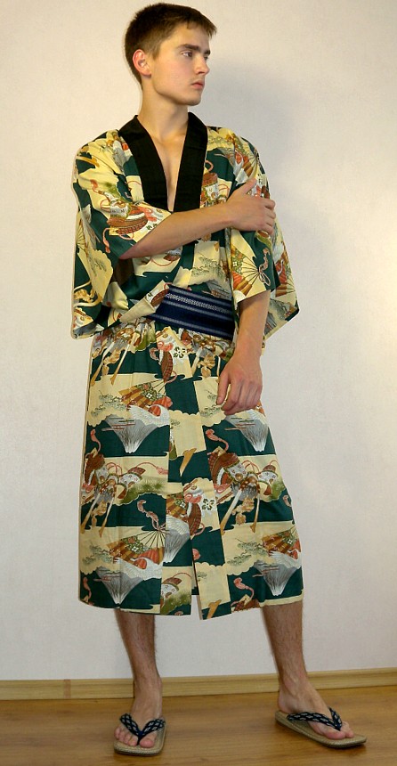 японское мужское кимоно, винтаж и традиционная мужская обувь сэтта