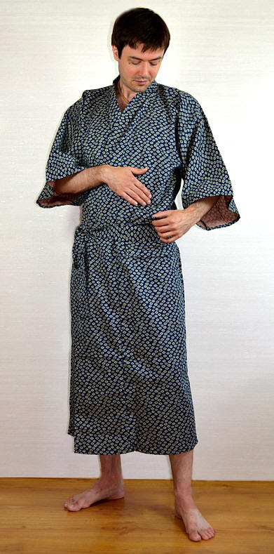 японское мужское хлопковое кимоно с двусторонним рисунком ткани