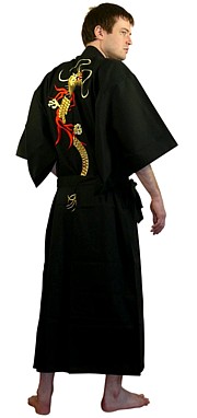 кимоно мужское с вышивкой, хлопок, сделано в Японии