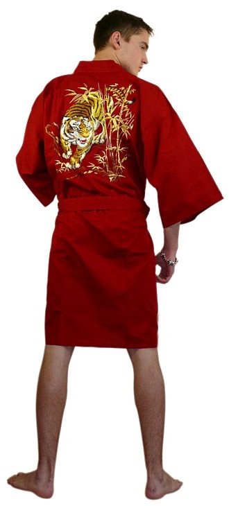 японское мужское кимоно-халат с вышивкой