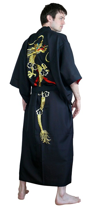 мужской халат- кимоно с вышивкой и подкладкой