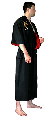 мужской шелковый халат- кимоно с вышивкой и подкладкой