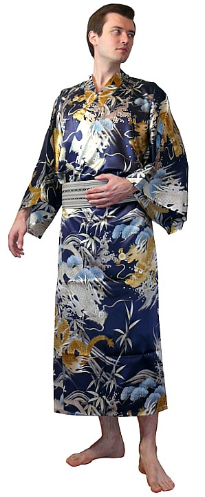 шелковый мужской халат- кимоно