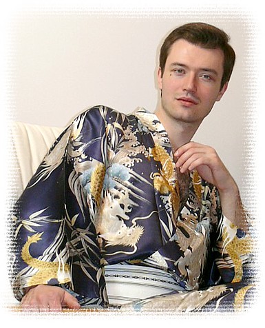 шелковое мужское кимоно Тайра, синее