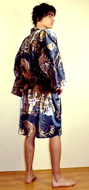 японский шелковый мужской халат-кимоно