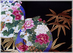 рисунок ткани женского халата-кимоно Золотой Бамбук, сделано в Японии