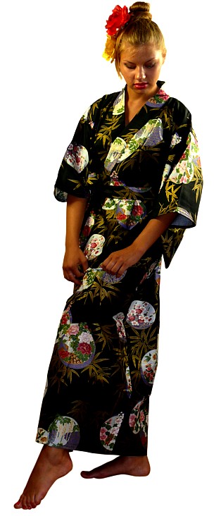 японское женское кимоно Золотой Бамбук из хлопка