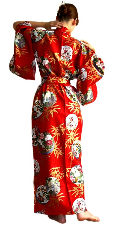 японское женское кимоно Золотой Бамбук из хлопка