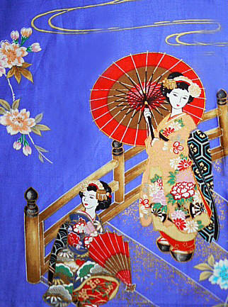 рисунок ткани японского кимоно Красный Зонтик, хлопок 100%