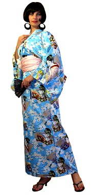 японское кимоно Красавицы Эдо, иск. шелк, сделано в Японии