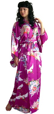 японское кимоно АИСТЫ И ПИОНЫ, иск. шелк, сделано в Японии