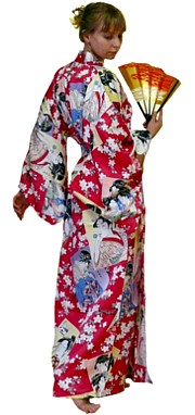 японское кимоно Утамаро, иск. шелк, сделано в Японии