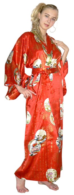 шелковый женский халат-кимоно, сделано в Японии