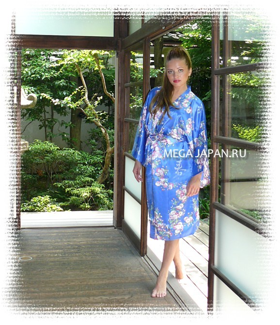 японский шелковый халат-кимоно. стильная одежда для дома из Японии
