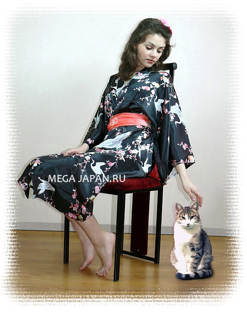шелковый халатик-кимоно, женская одежда для дома из Японии