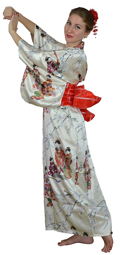 шелковое женское кимоно и пояс оби, Япония