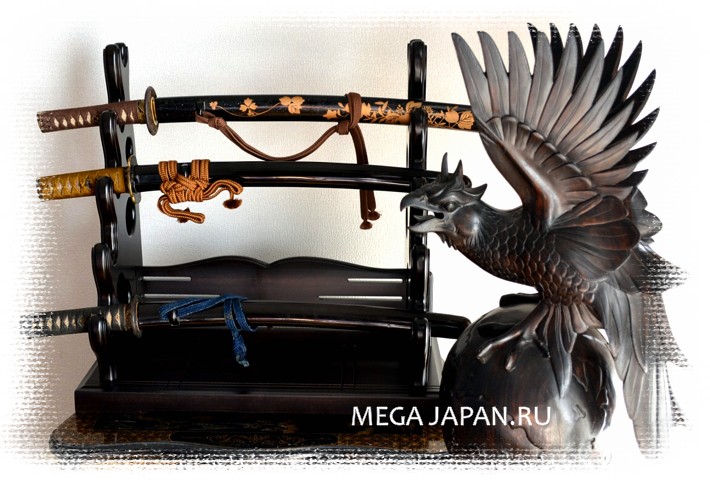 подставка резная для пяти самурайских мечей. Mega Japan