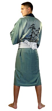 японское традиционное мужское шелковое кимоно с авторским рисунком