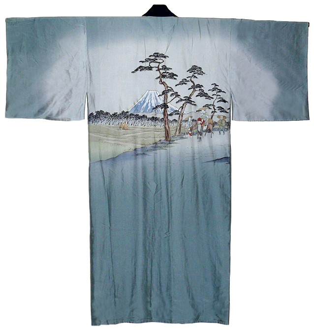 мужское японское шелковое кимоно с росписью, 1930-40-е гг.