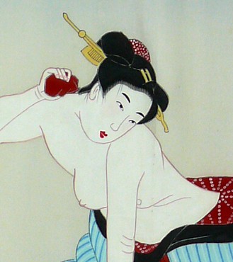 японская эротика. рисунок на мужском шелковом кимоно