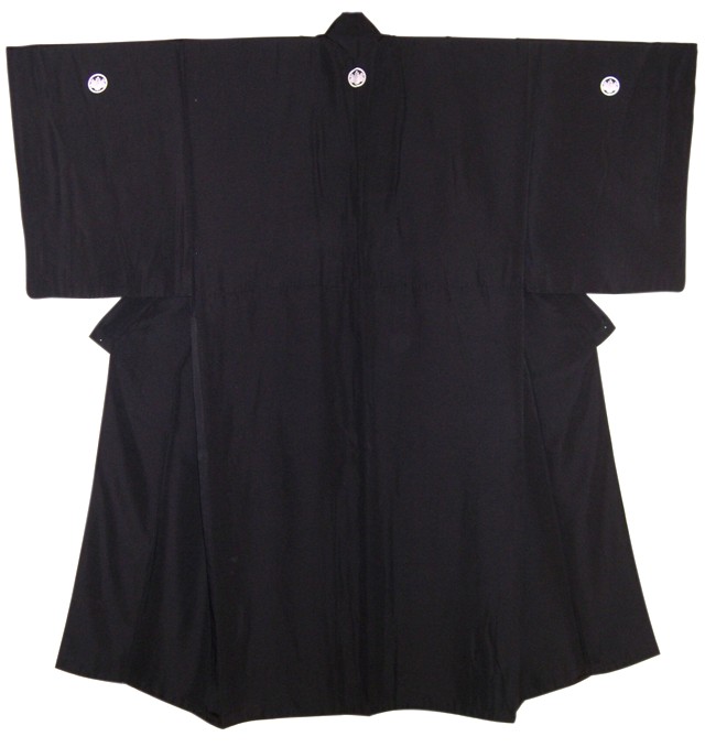 японское черное шелковое мужское кимоно, винтаж