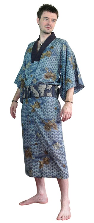 японское кимоно из тонкой шерстяной ткани, винтаж, 1950-е гг.