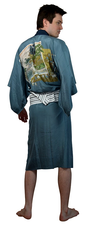 японское  традиционное шелковое мужское кимоно, витаж