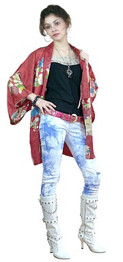 японский женский шелковый жакет- хаори, винтаж