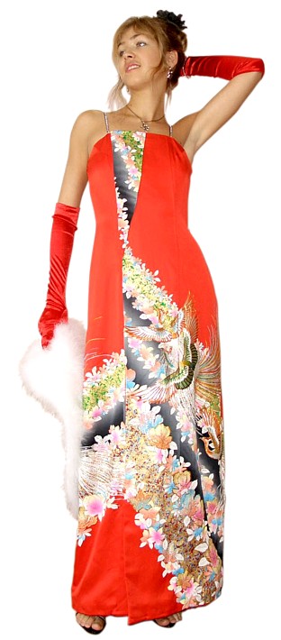 вечернее платье из винтажного шелкового кимоно, Япония